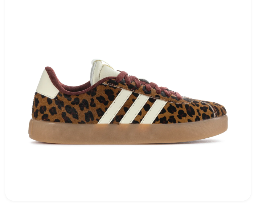 adidas Leopard Print Sneakers with Cream Stripes and Burgundy Laces
