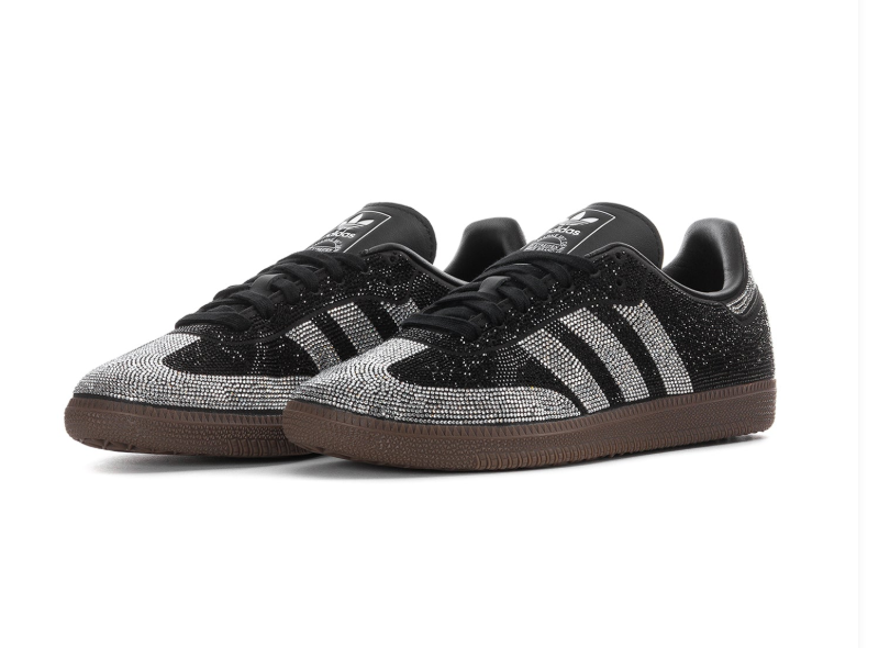 adidas Black and Silver Rhinestone Sneakers with Gum Sole
