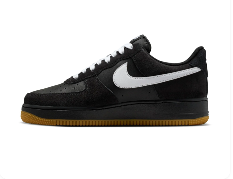 Nike Air Force 1 Black and White Low-Top Sneakers with Gum Sole