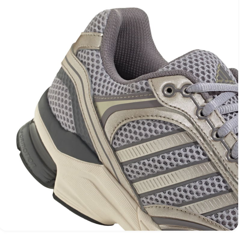 adidas Gray Mesh and Metallic Champagne Sneakers with Cream Sole