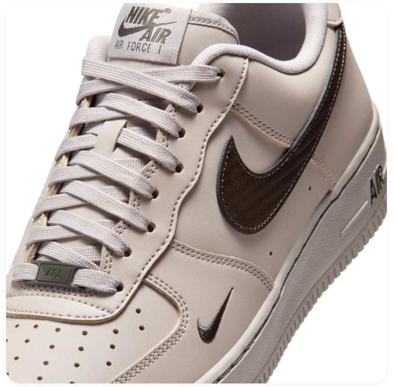 Nike Air Force 1 Light Taupe and Dark Brown Low-Top Sneakers