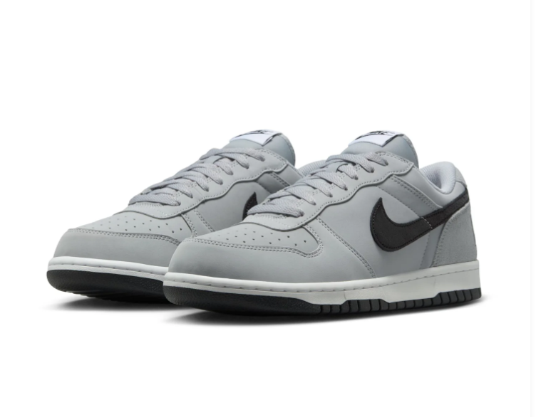 Nike Light Grey Low-Top Sneakers with Black Swoosh and Oversized Heel Branding