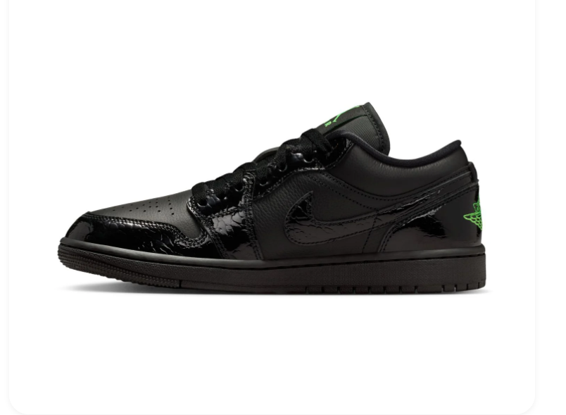 Air Jordan 1 Low Black Sneakers with Green Accents