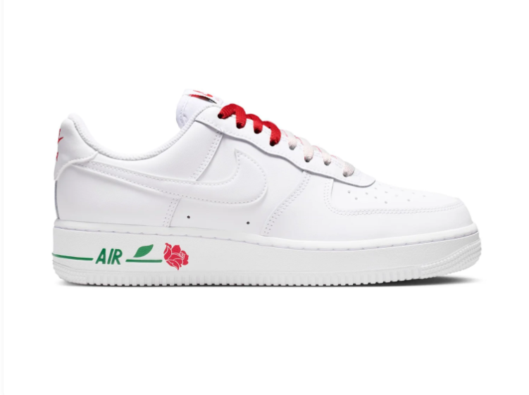 Nike Air Force 1 White Rose Detail Low-Top Sneakers with Red Accents