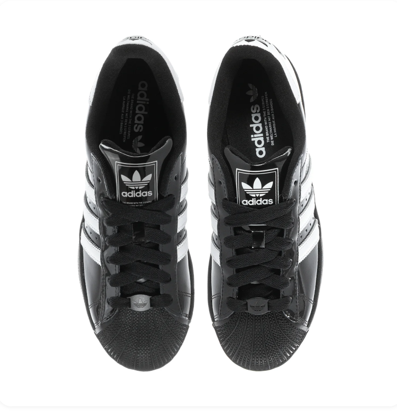 adidas Superstar Glossy Black and White Shell-Toe Sneakers