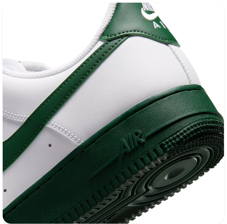 Nike Air Force 1 White and Forest Green Low-Top Sneakers