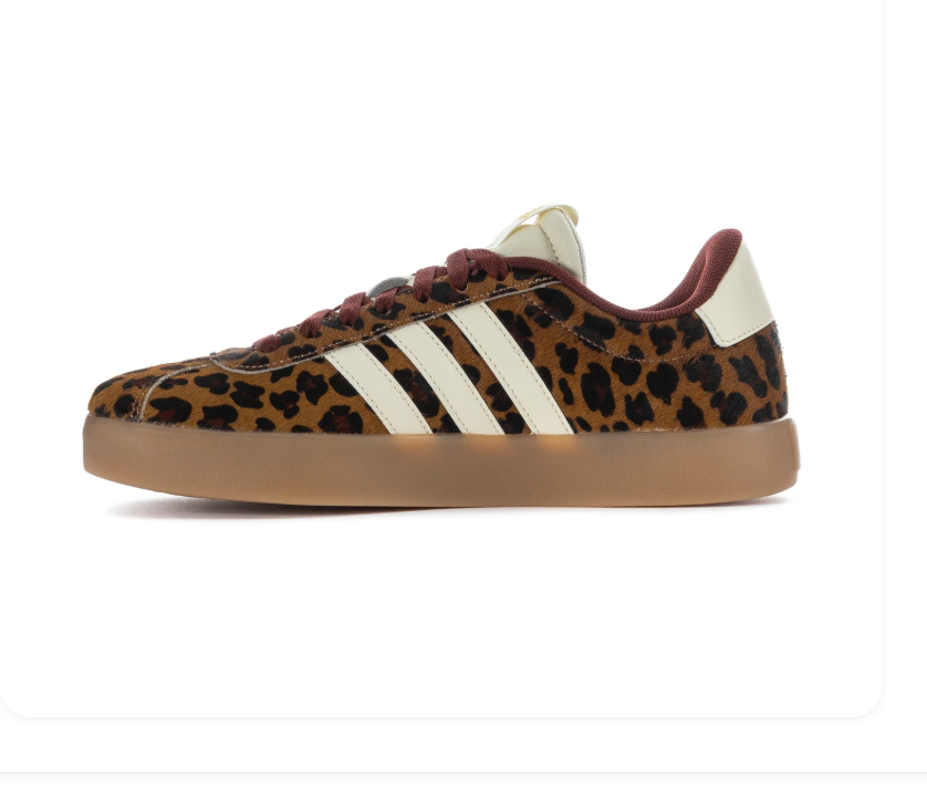 adidas Leopard Print Sneakers with Cream Stripes and Burgundy Laces