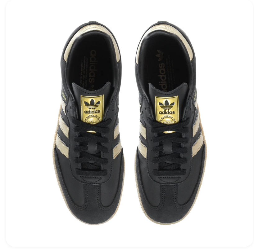 adidas Samba Black and Metallic Gold Sneakers with Gum Sole