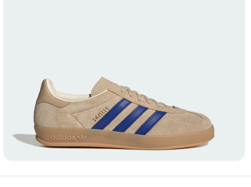 adidas Gazelle Beige and Blue Sneakers with Gum-Colored Sole