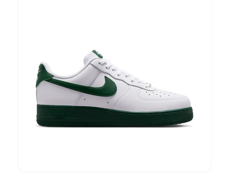 Nike Air Force 1 White and Forest Green Low-Top Sneakers