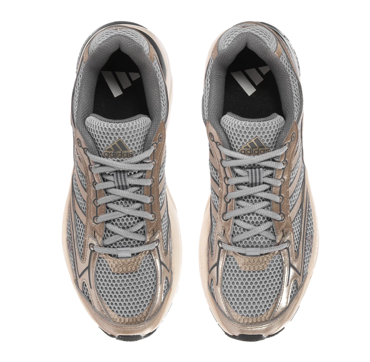 adidas Gray Mesh and Metallic Champagne Sneakers with Cream Sole
