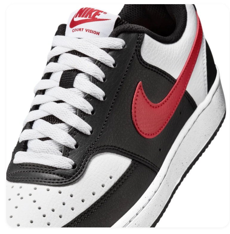 Nike Court Vision Black, White and Red Low-Top Sneakers