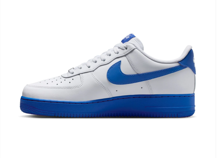 Nike Air Force 1 White and Royal Blue Low-Top Sneakers