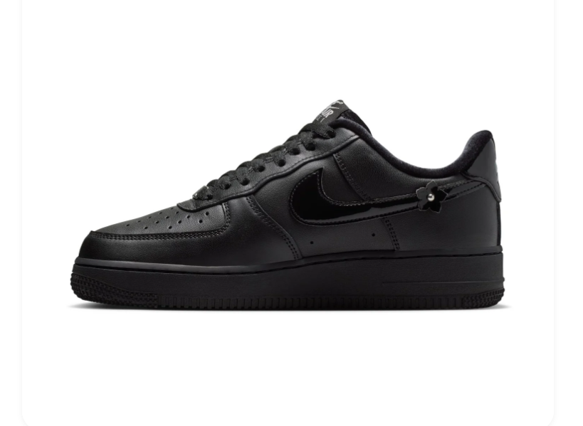 Nike Air Force 1 All-Black Low-Top Sneakers with Floral Appliqués