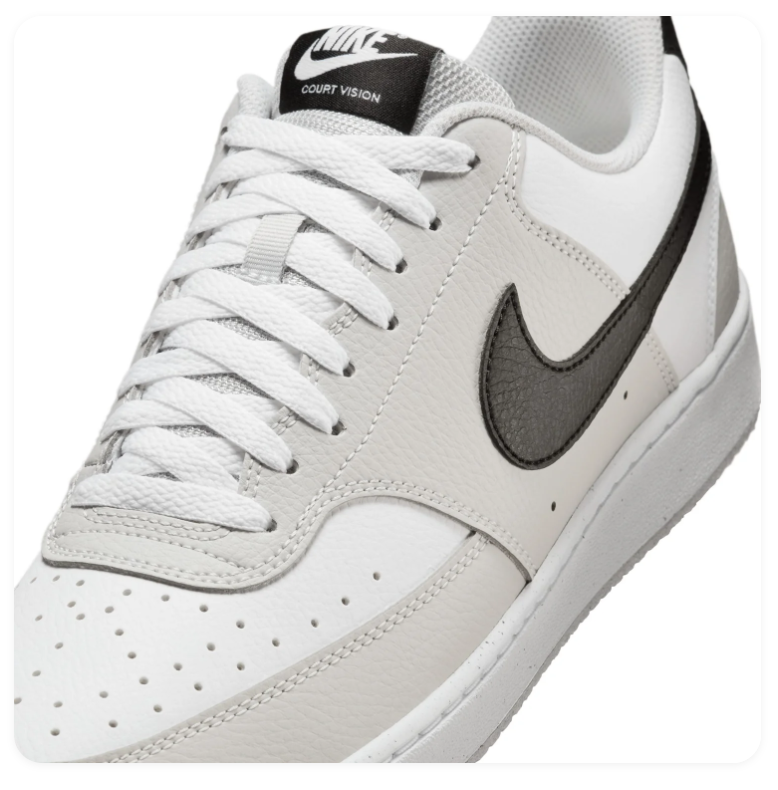 Nike Court Vision White, Light Grey and Black Low-Top Sneakers